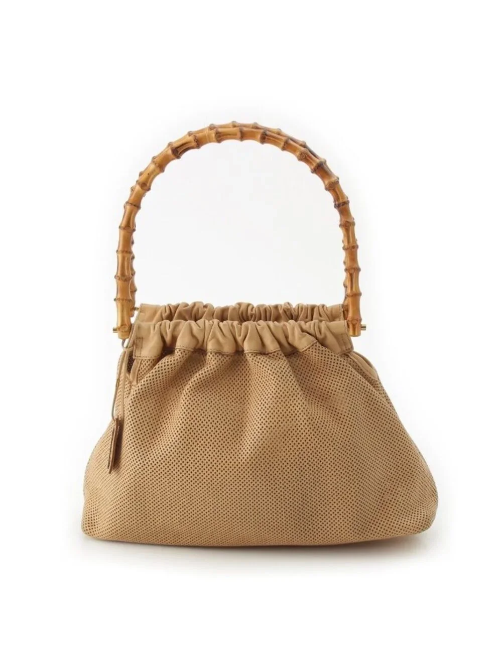 Gucci Bamboo Handle Perforated Leather Bucket with Handbag Pouch Beige - Picture 1 of 10